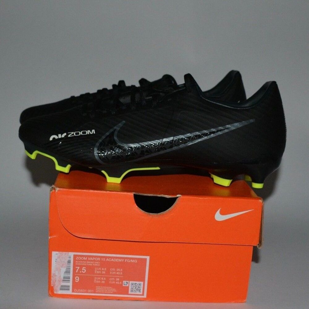 Nike Mercurial Vapor 15 Academy FG/MG Size 7.5 Black Grey Volt DJ5631-001 Cleat - Picture 7 of 7